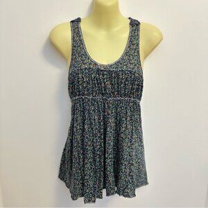 Free People Navy Micro Floral Top with Embroidered Back Detail size S
